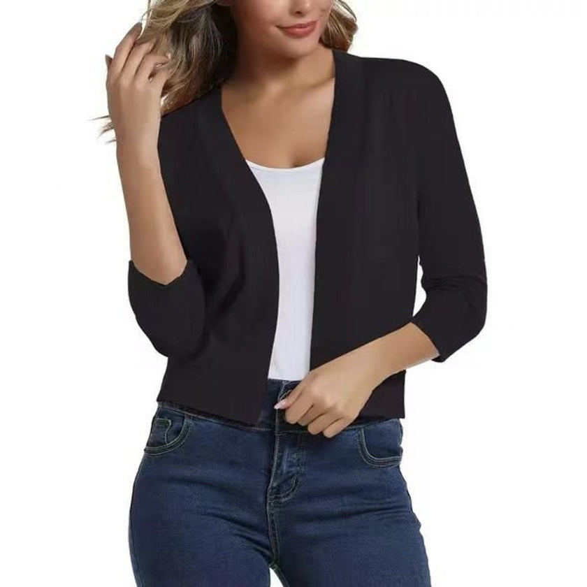 Emma | Women's Open-Front 3/4 Sleeve Cropped Cardigan with Elegant for Layering