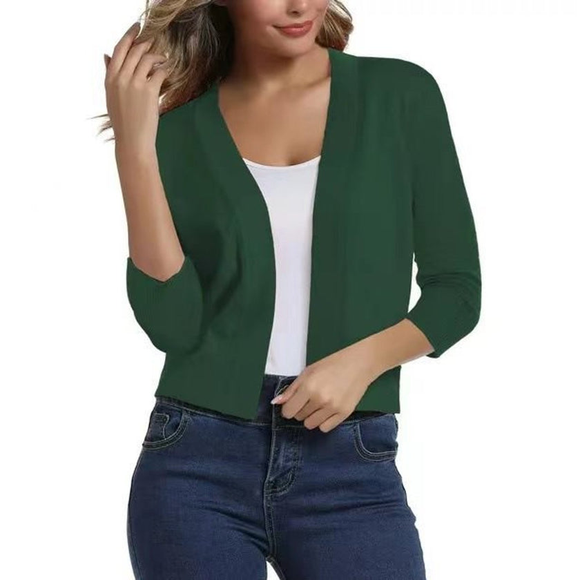 Emma | Women's Open-Front 3/4 Sleeve Cropped Cardigan with Elegant for Layering