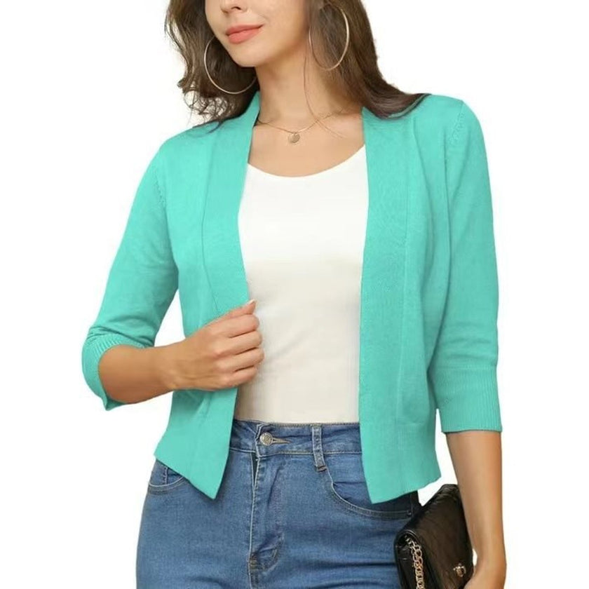 Emma | Women's Open-Front 3/4 Sleeve Cropped Cardigan with Elegant for Layering