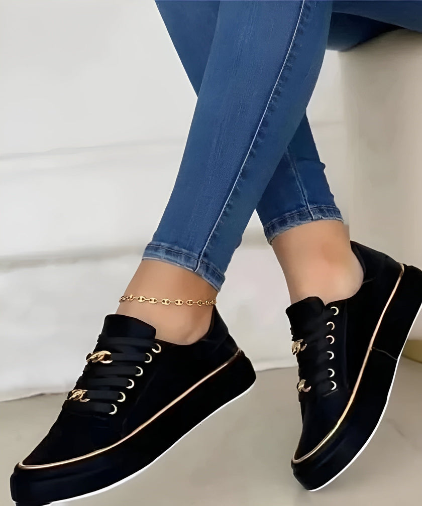 Luna | Women's Orthopedic Gold-Accent Lace-Up Platform Sneakers