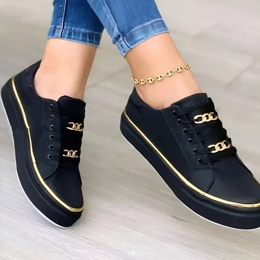 Luna | Women's Orthopedic Gold-Accent Lace-Up Platform Sneakers