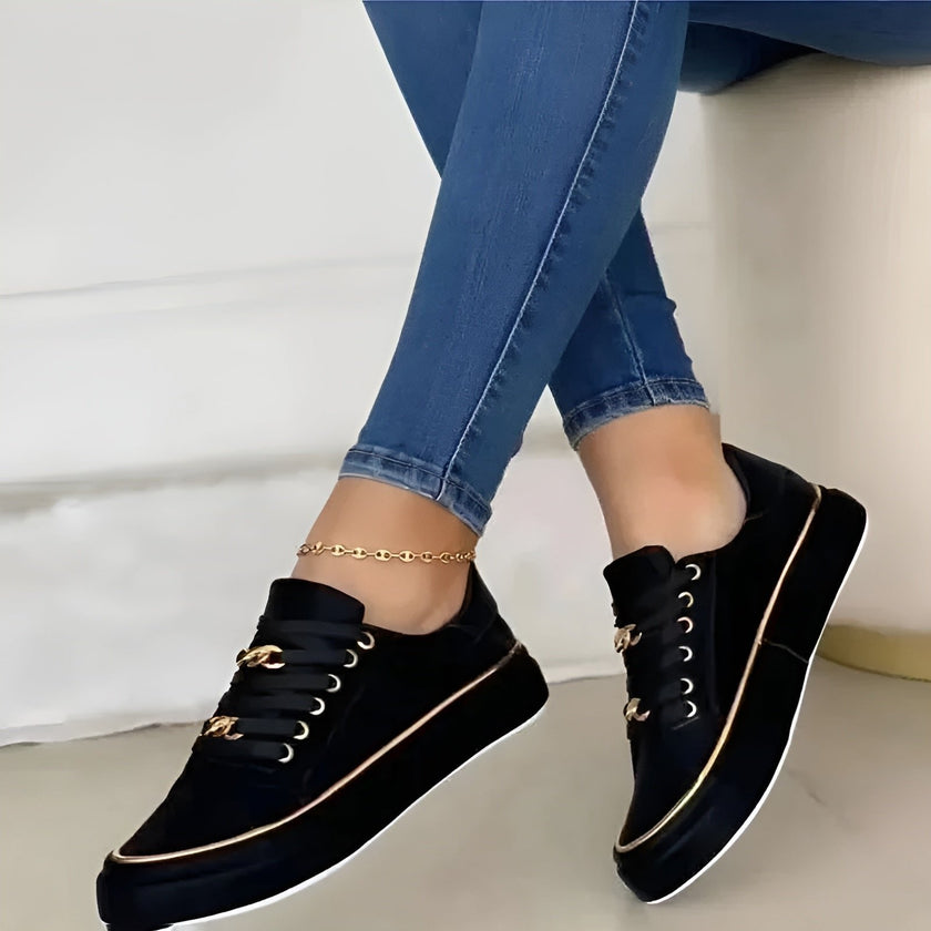 Luna | Women's Orthopedic Gold-Accent Lace-Up Platform Sneakers