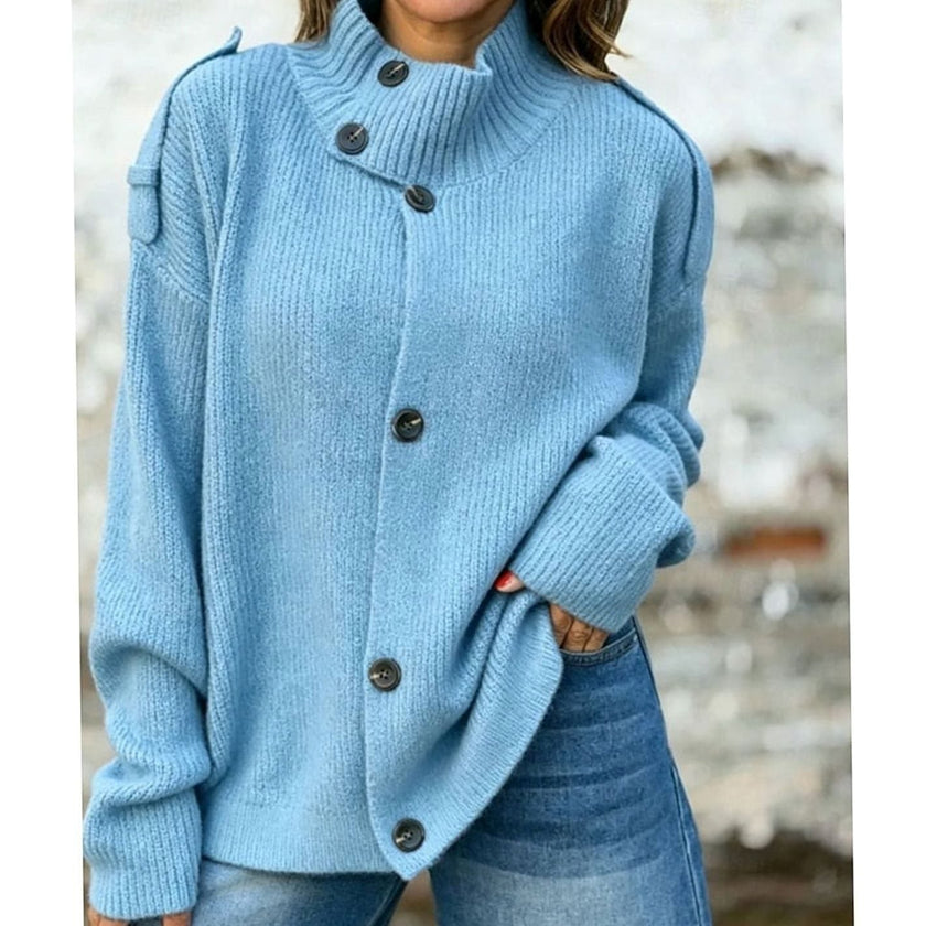 Madison | Women's Oversized Ribbed High-Neck Button-Front Cardigan Knit Sweater for Casual