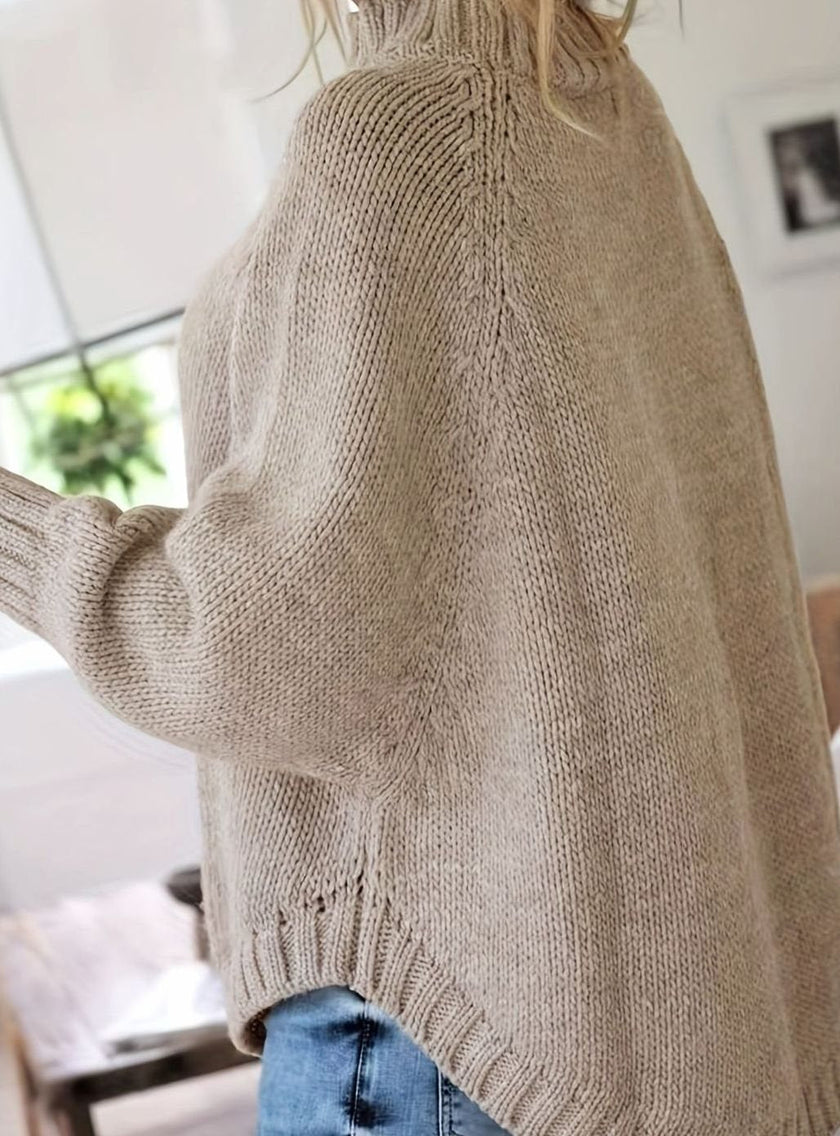 Mia | Women's Oversized Cable Knit High-Neck Pullover Sweater with Turtleneck for Everyday