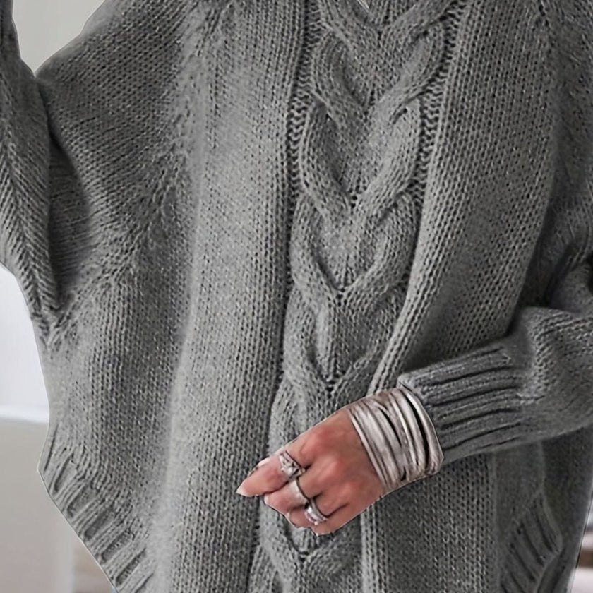 Mia | Women's Oversized Cable Knit High-Neck Pullover Sweater with Turtleneck for Everyday