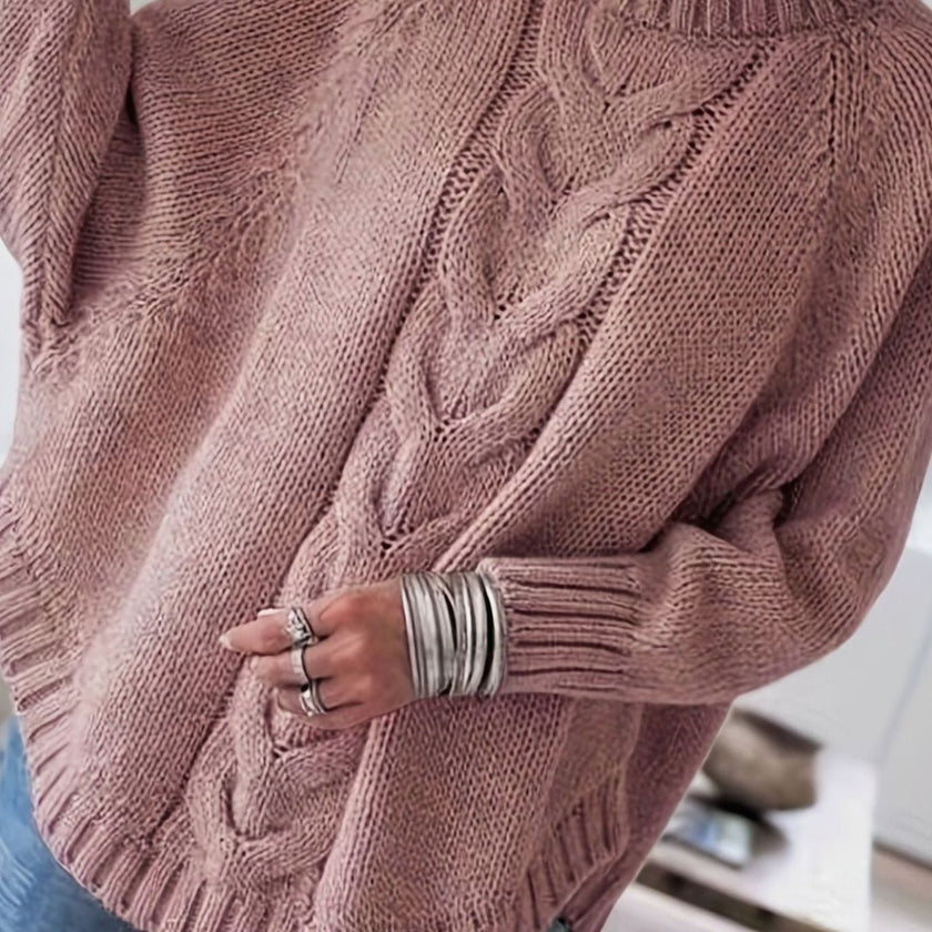 Mia | Women's Oversized Cable Knit High-Neck Pullover Sweater with Turtleneck for Everyday