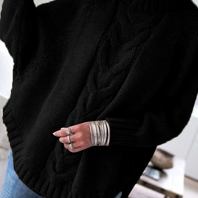 Mia | Women's Oversized Cable Knit High-Neck Pullover Sweater with Turtleneck for Everyday