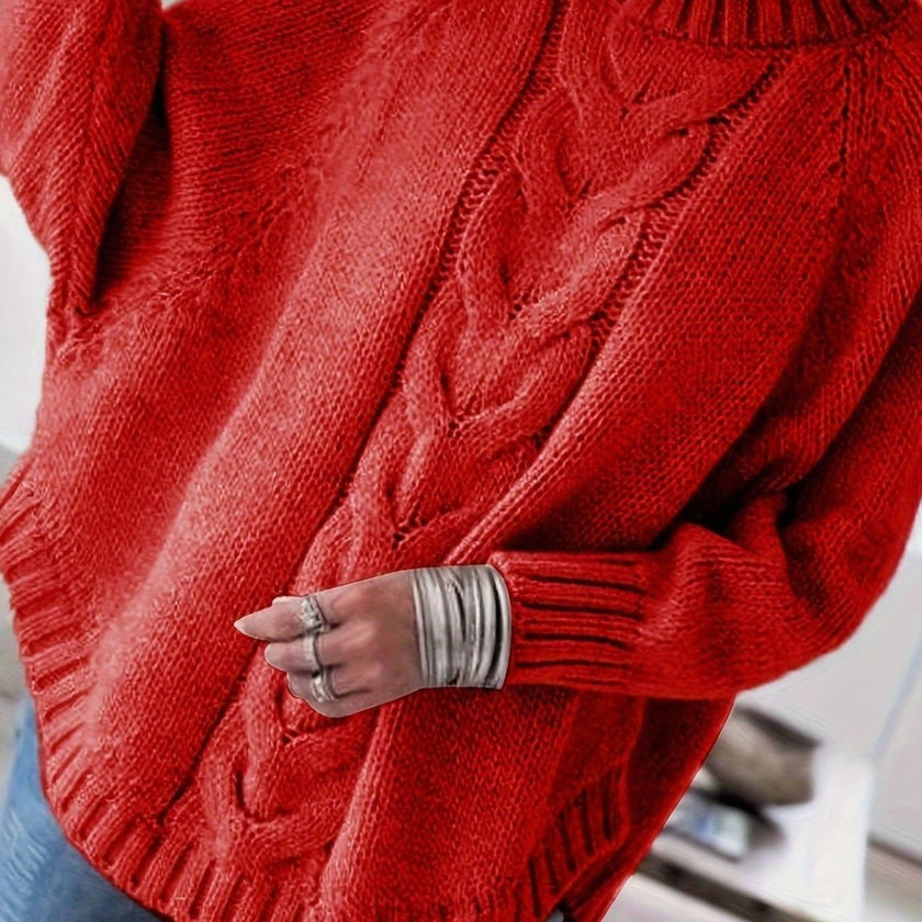 Mia | Women's Oversized Cable Knit High-Neck Pullover Sweater with Turtleneck for Everyday