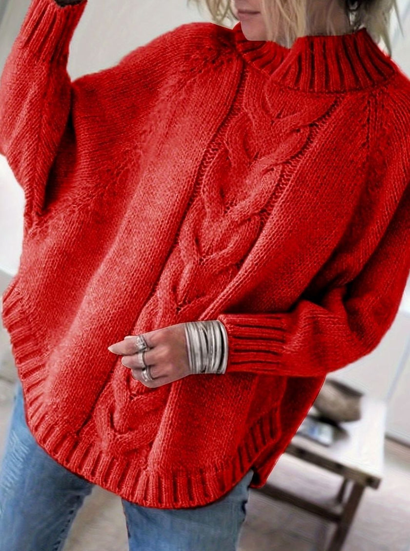 Mia | Women's Oversized Cable Knit High-Neck Pullover Sweater with Turtleneck for Everyday