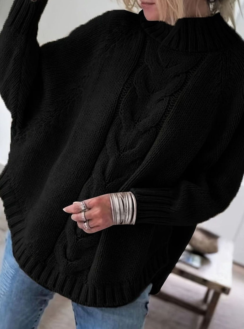 Mia | Women's Oversized Cable Knit High-Neck Pullover Sweater with Turtleneck for Everyday