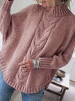 Mia | Women's Oversized Cable Knit High-Neck Pullover Sweater with Turtleneck for Everyday