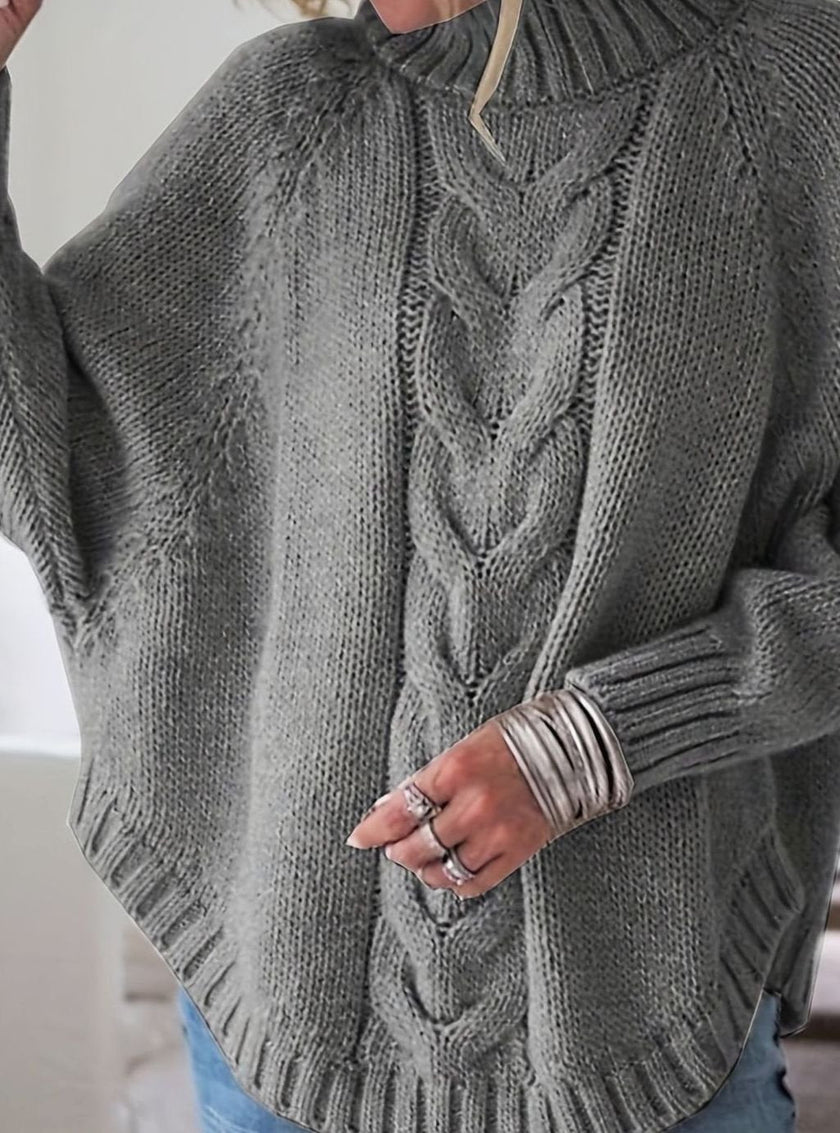 Mia | Women's Oversized Cable Knit High-Neck Pullover Sweater with Turtleneck for Everyday