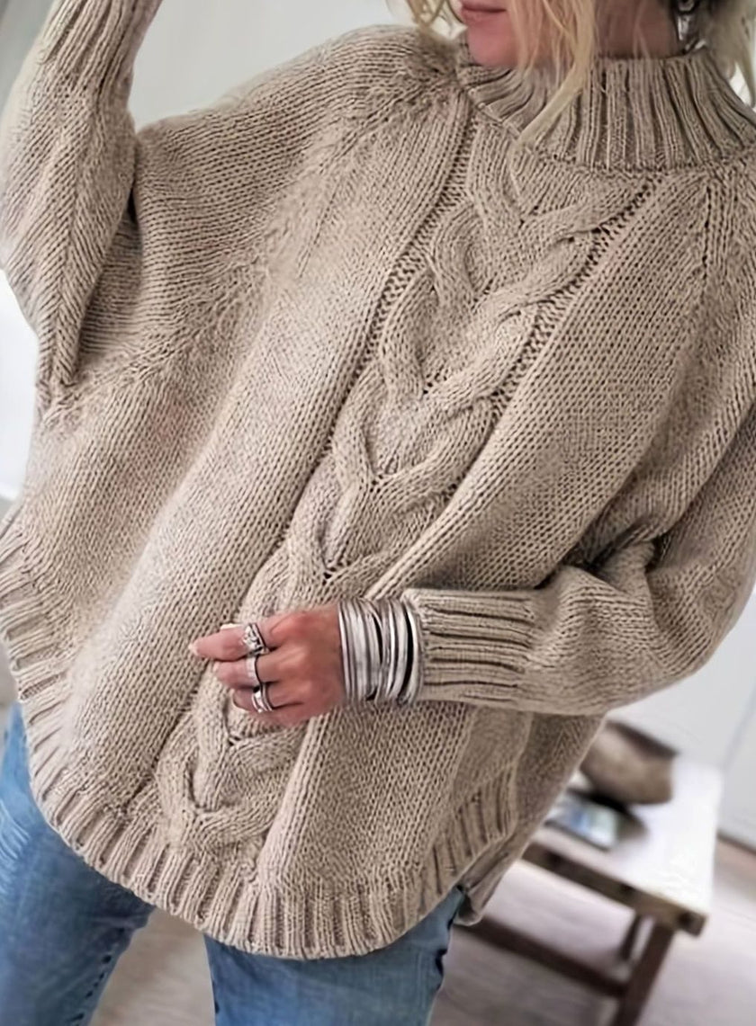 Mia | Women's Oversized Cable Knit High-Neck Pullover Sweater with Turtleneck for Everyday