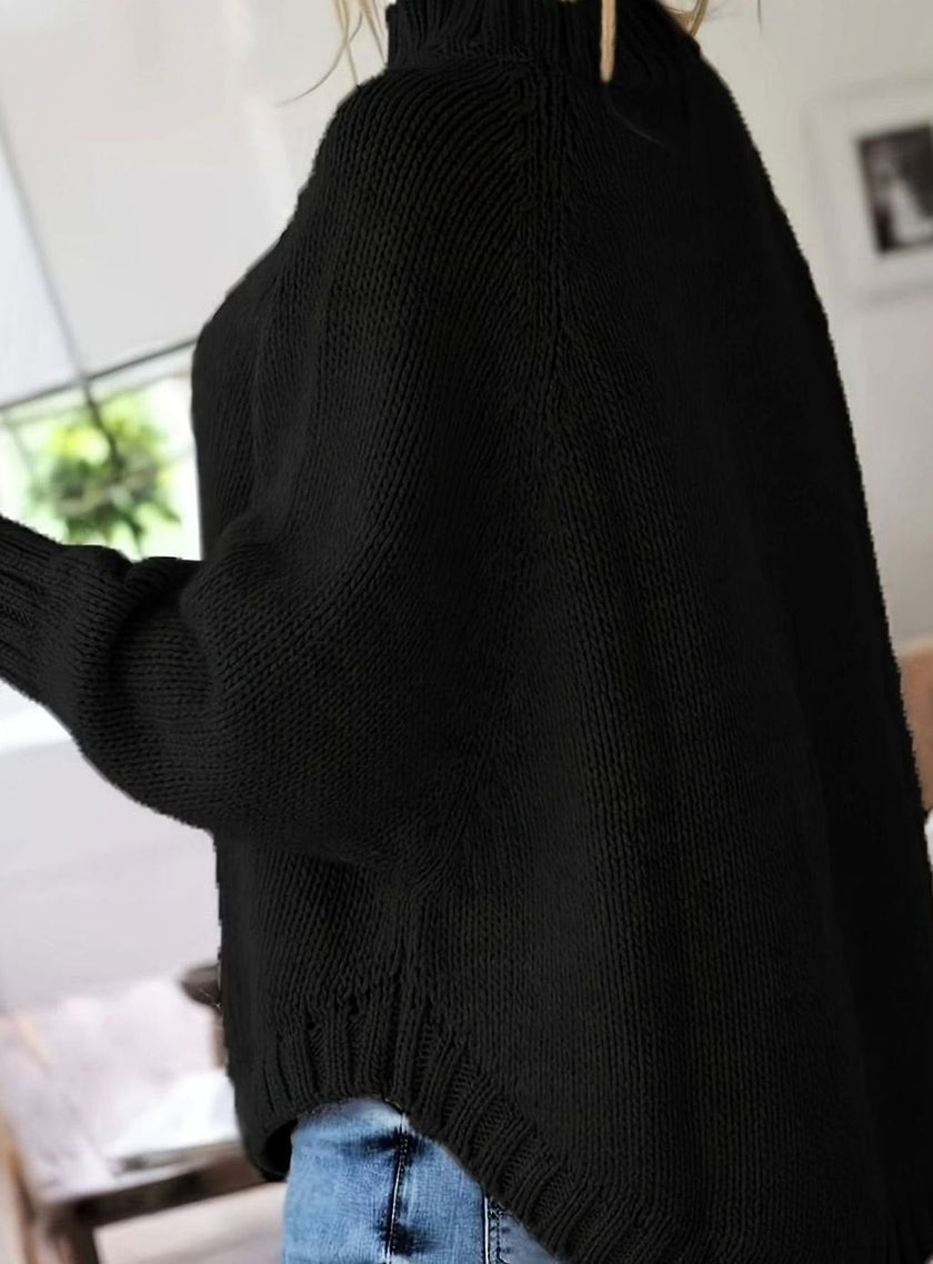 Mia | Women's Oversized Cable Knit High-Neck Pullover Sweater with Turtleneck for Everyday