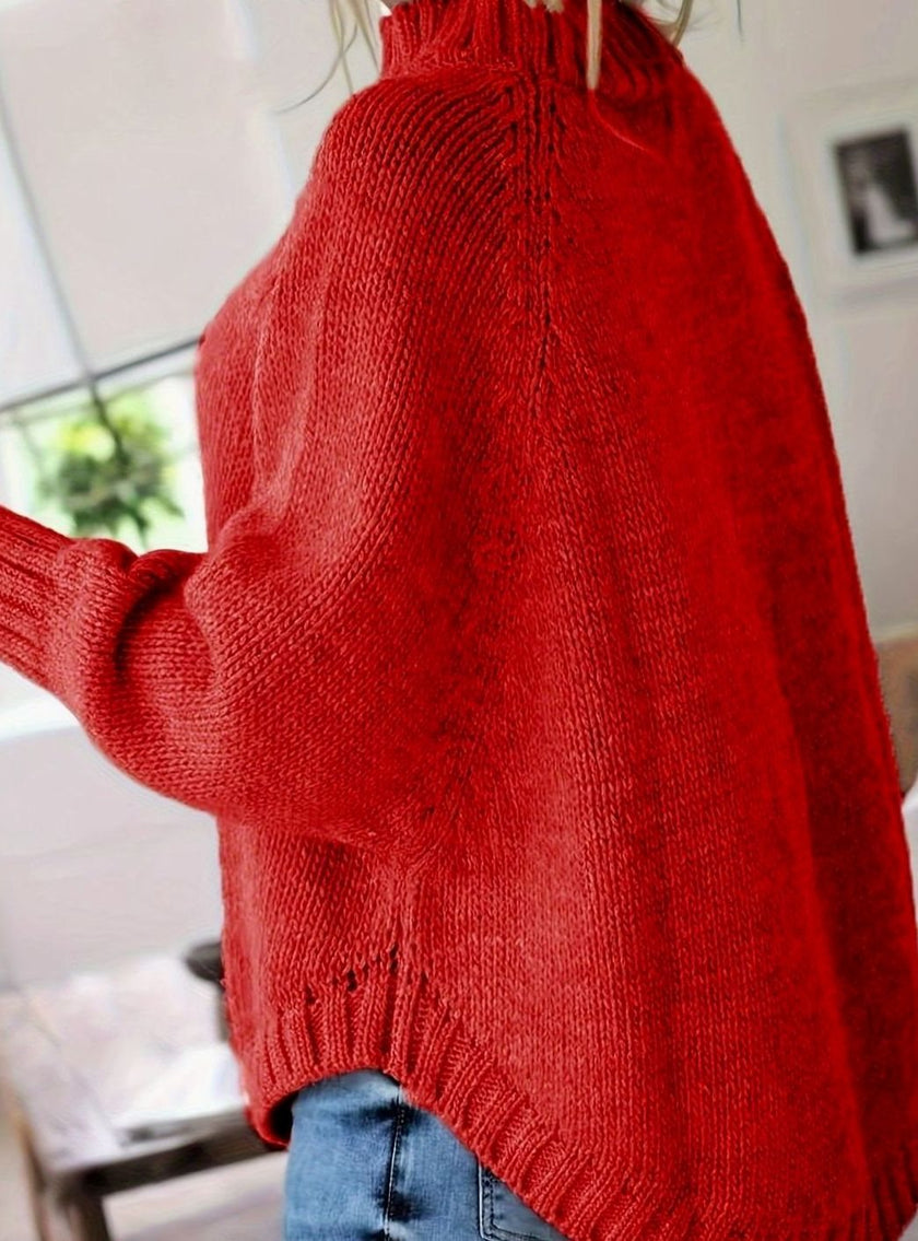 Mia | Women's Oversized Cable Knit High-Neck Pullover Sweater with Turtleneck for Everyday