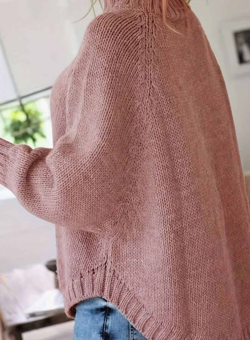 Mia | Women's Oversized Cable Knit High-Neck Pullover Sweater with Turtleneck for Everyday