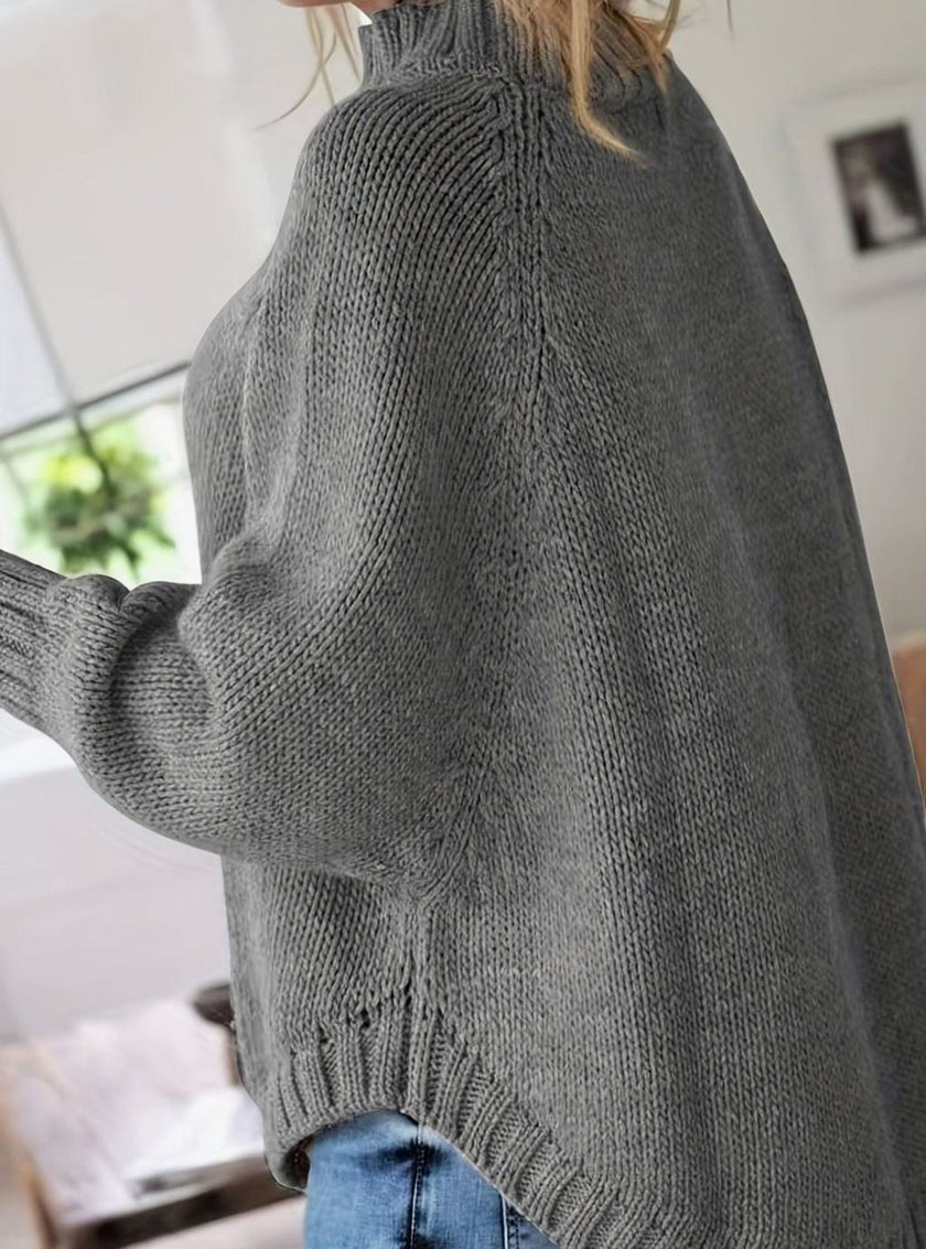 Mia | Women's Oversized Cable Knit High-Neck Pullover Sweater with Turtleneck for Everyday