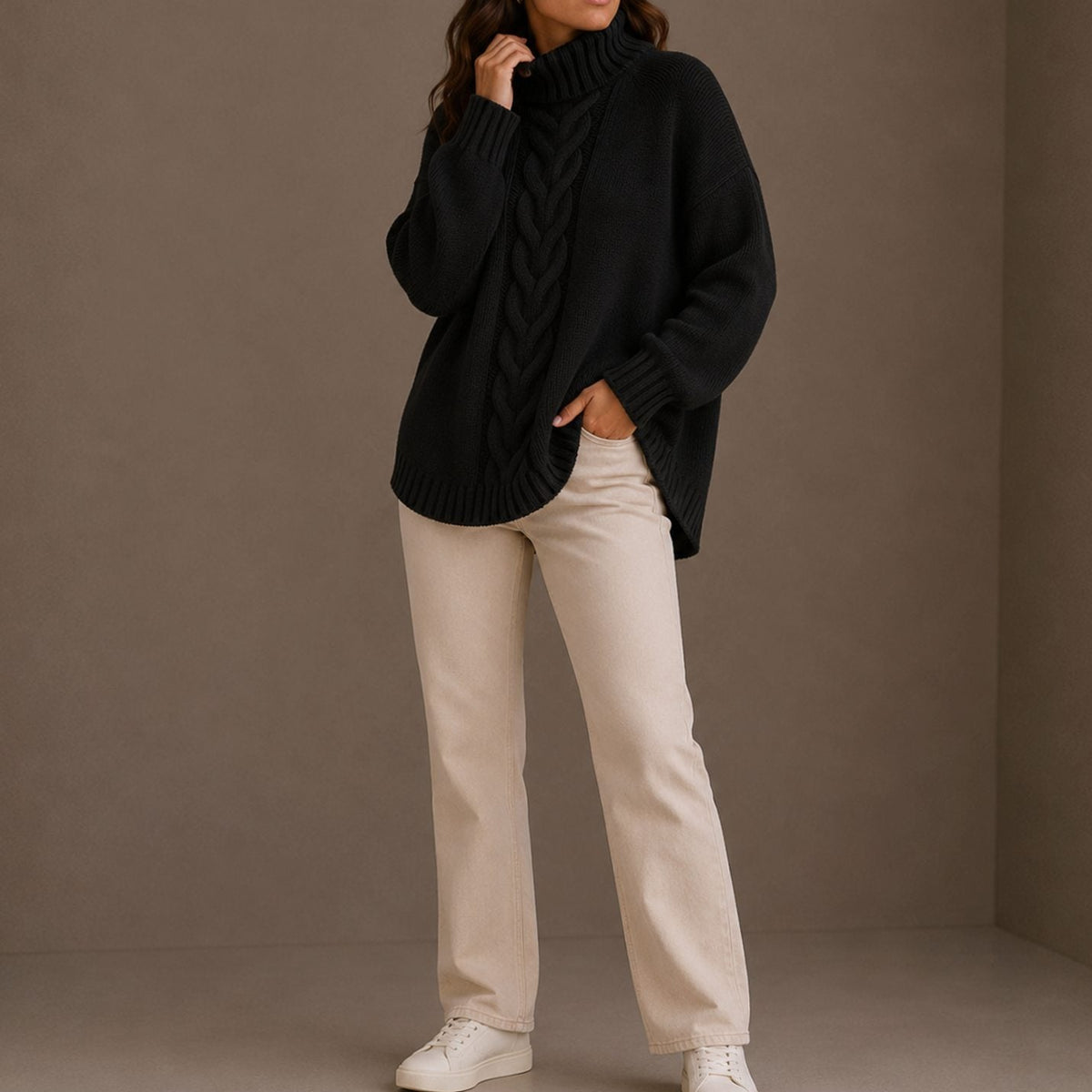 Oversized Cable-Knit Turtleneck Jumper Sweater for Women | Victoria