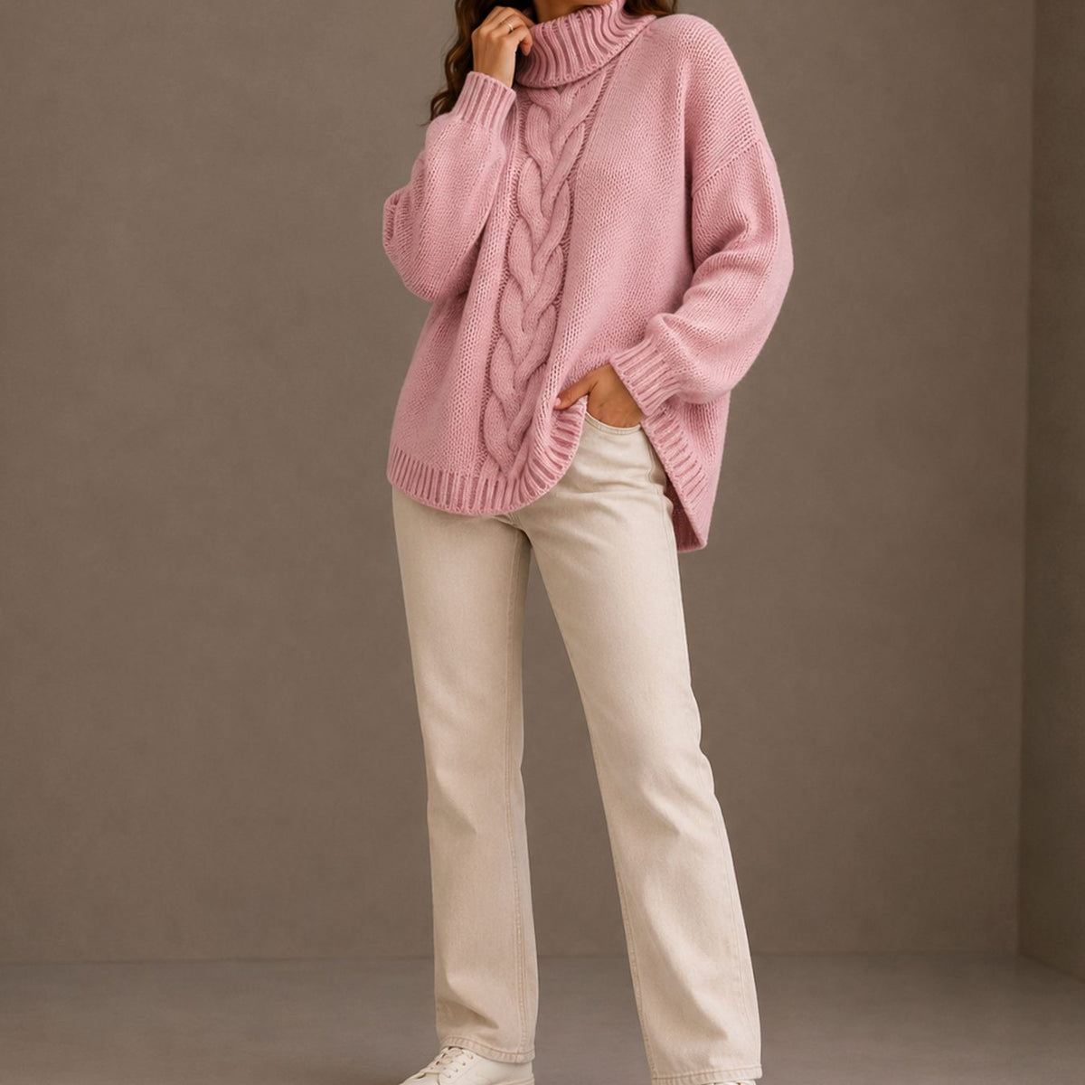 Oversized Cable-Knit Turtleneck Jumper Sweater for Women | Victoria