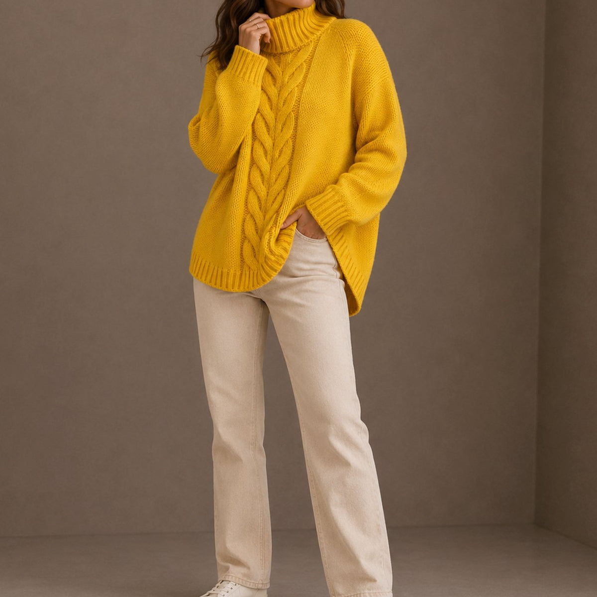 Oversized Cable-Knit Turtleneck Jumper Sweater for Women | Victoria
