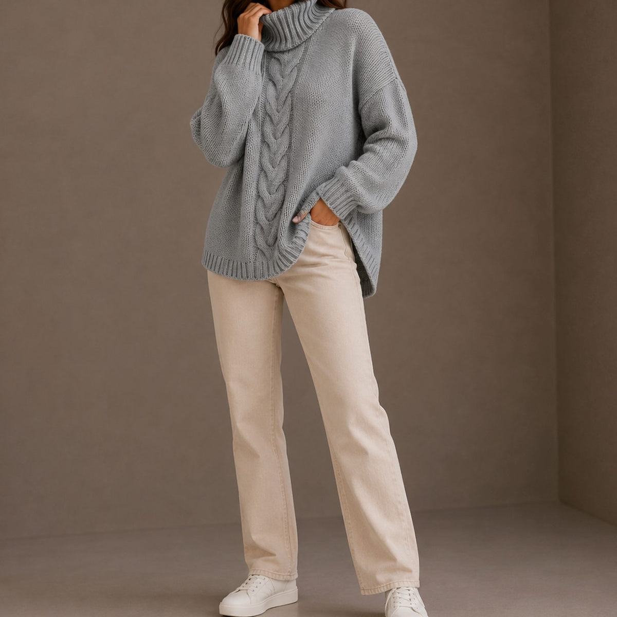 Oversized Cable-Knit Turtleneck Jumper Sweater for Women | Victoria