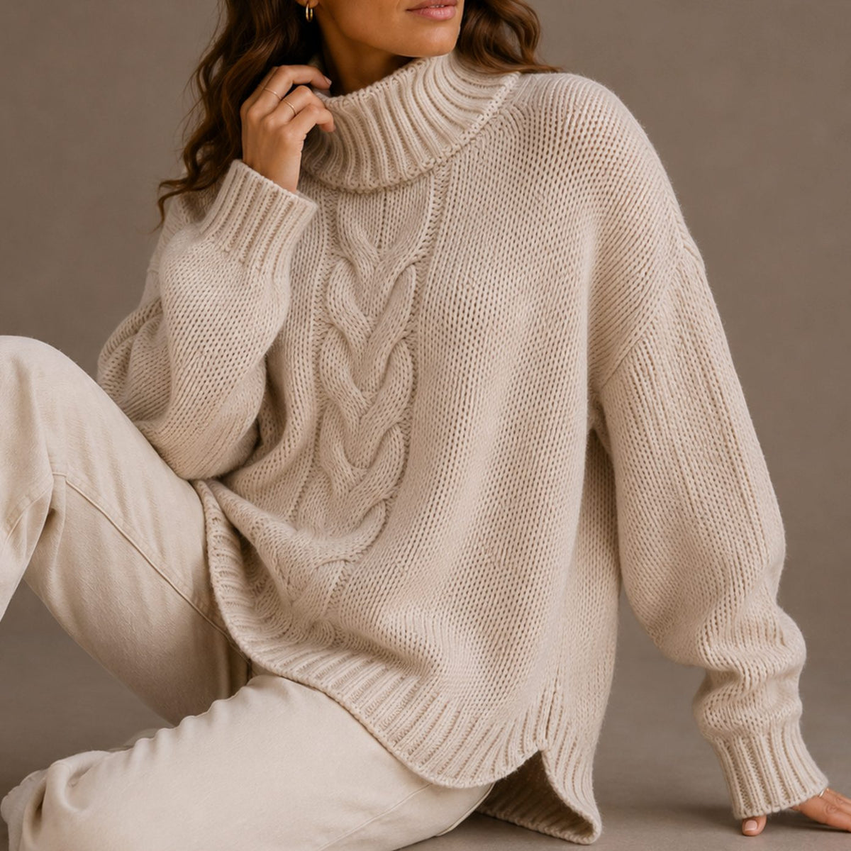 Oversized Cable-Knit Turtleneck Jumper Sweater for Women | Victoria