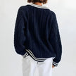 Lieke | Women's Oversized Cable-Knit V-Neck Pullover Sweater with Striped for Layering