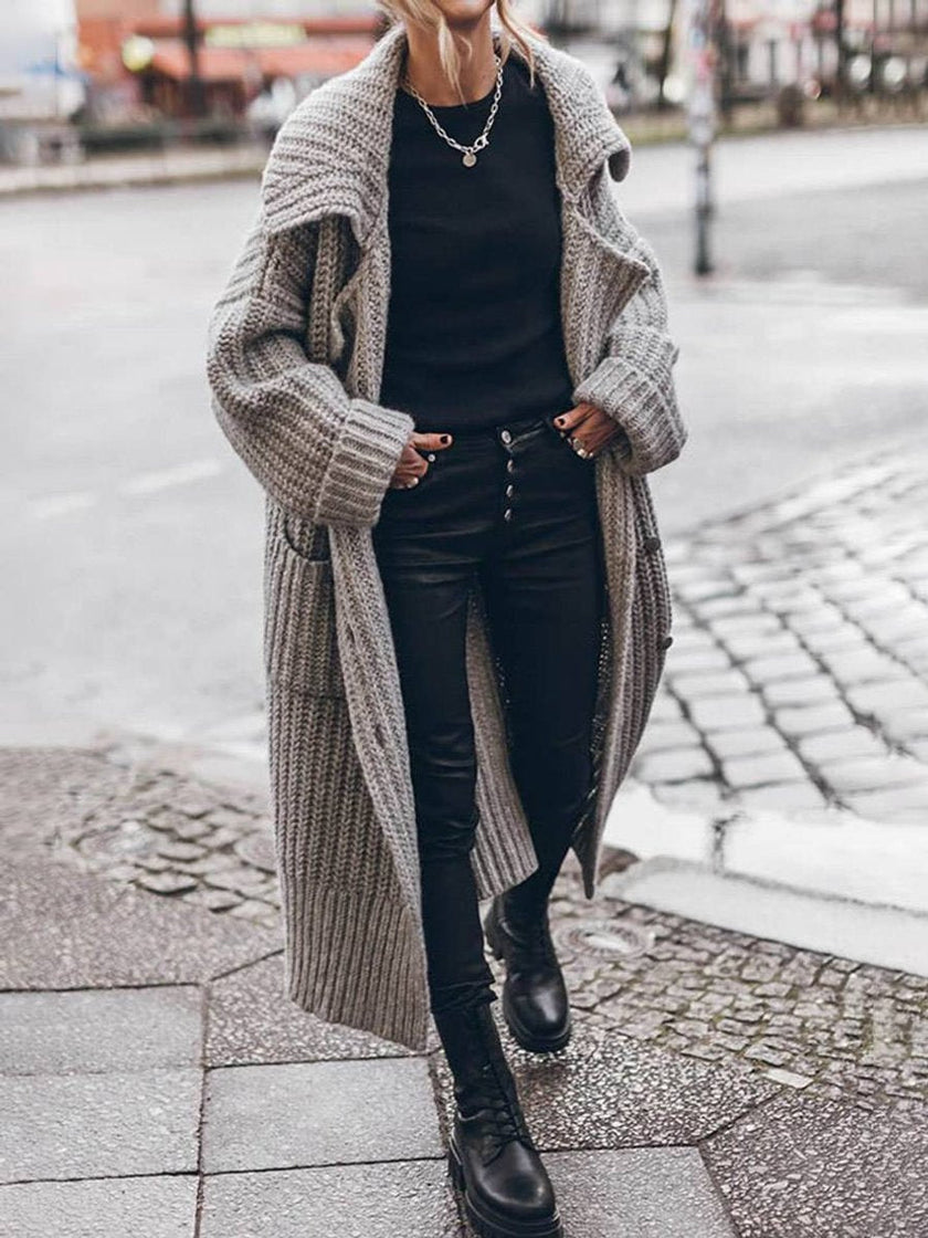 Anouk | Women's Oversized Lapel Longline Chunky-Knit Cardigan
