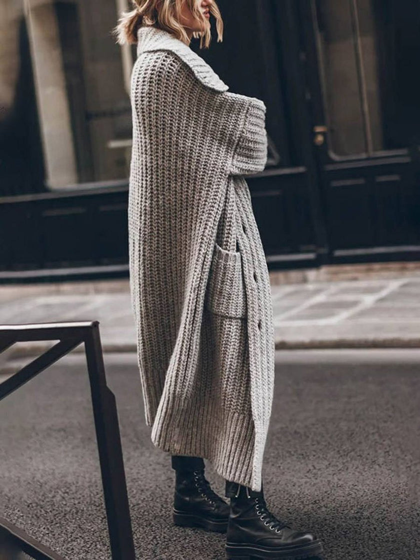 Anouk | Women's Oversized Lapel Longline Chunky-Knit Cardigan