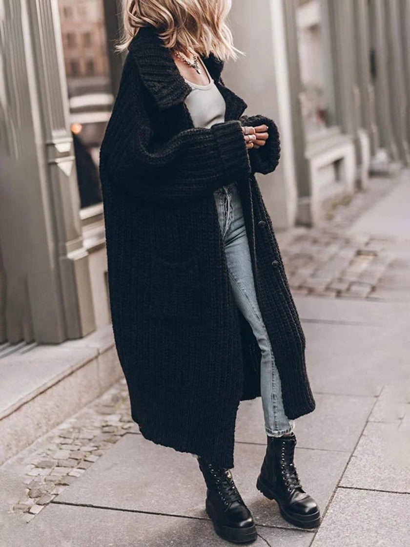 Anouk | Women's Oversized Lapel Longline Chunky-Knit Cardigan