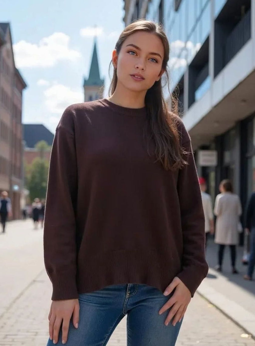 Marit | Women's Oversized Crew-Neck Long-Sleeve Light Knit Sweater with Ribbed for Everyday
