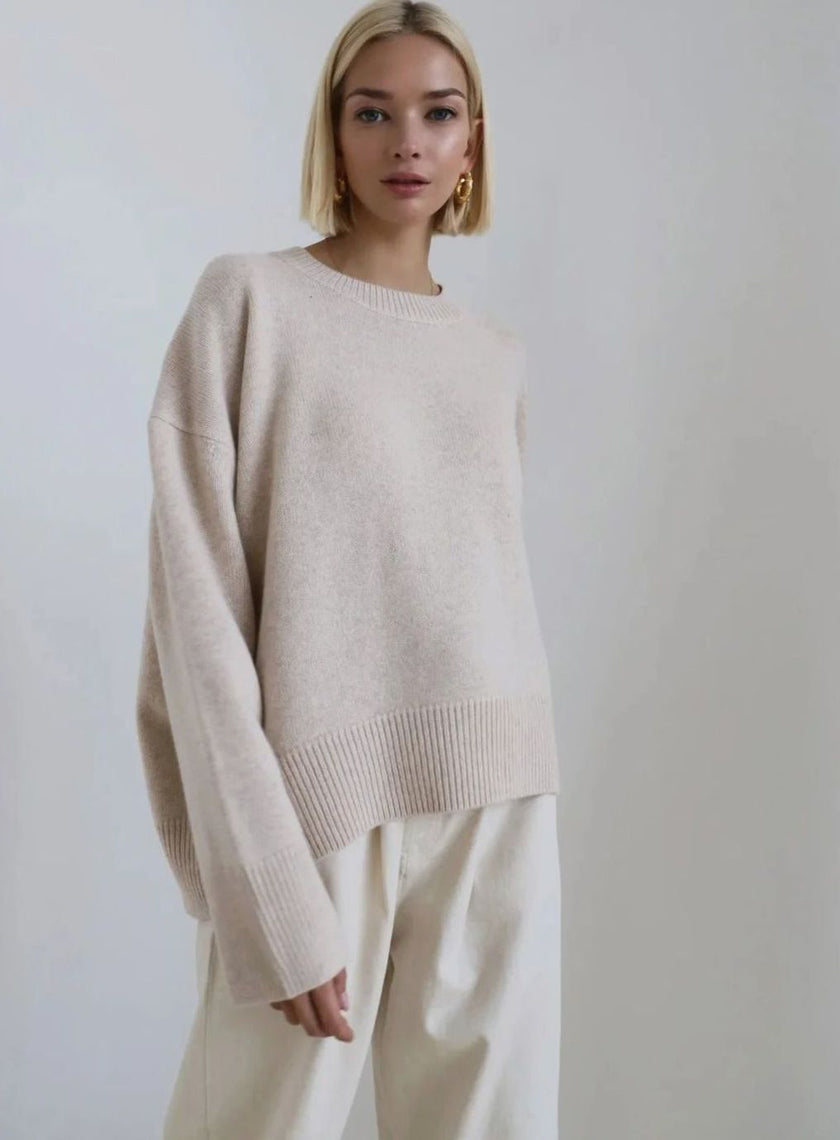 Marit | Women's Oversized Crew-Neck Long-Sleeve Light Knit Sweater with Ribbed for Everyday