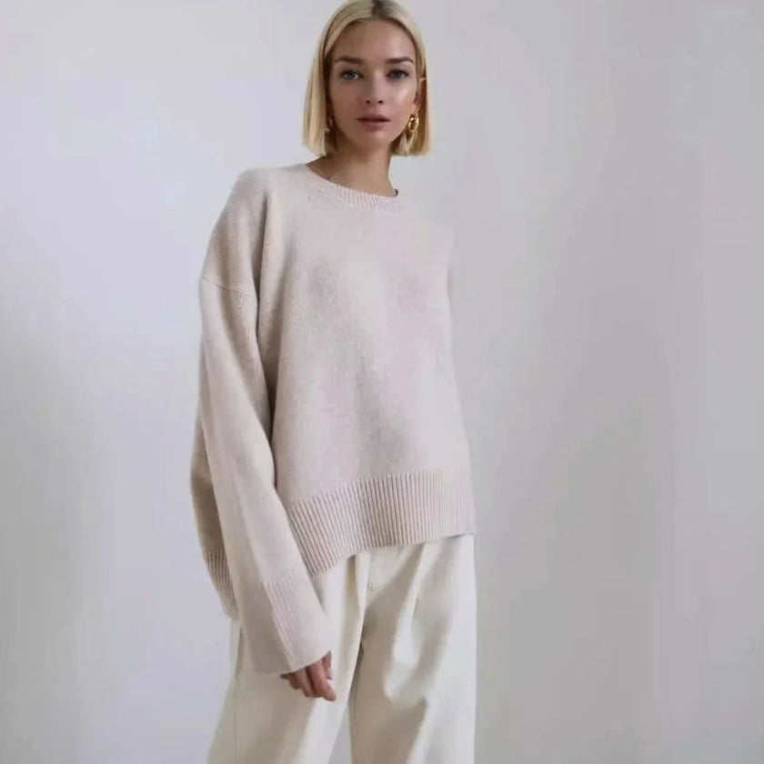 Marit | Women's Oversized Crew-Neck Long-Sleeve Light Knit Sweater with Ribbed for Everyday