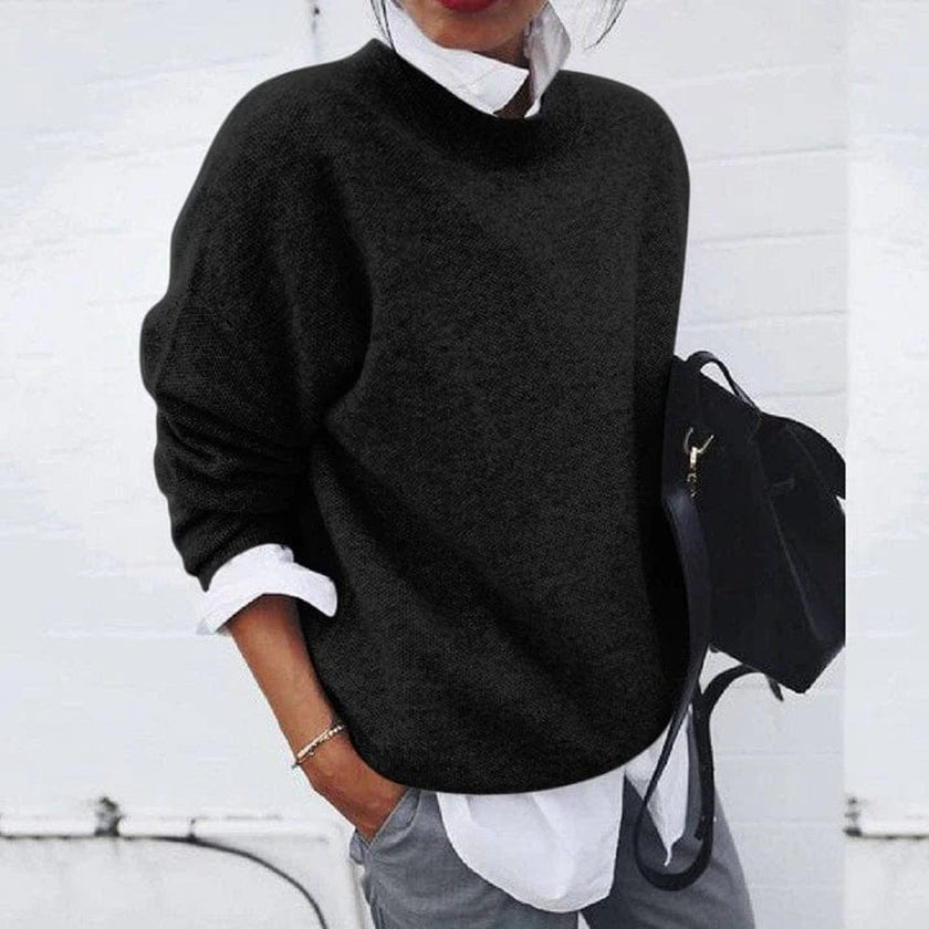 Charlotte | Women's Oversized Crew Neck Cozy Knit Sweater with Ribbed for Layering