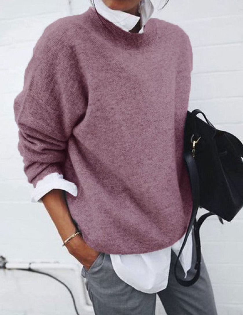Charlotte | Women's Oversized Crew Neck Cozy Knit Sweater with Ribbed for Layering