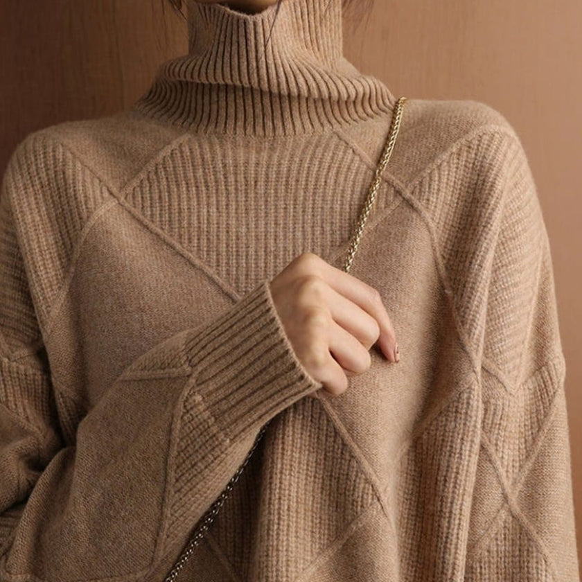 Turtleneck Sweater Oversized Diamond Ribbed Knit Pullover Jumper | Runa