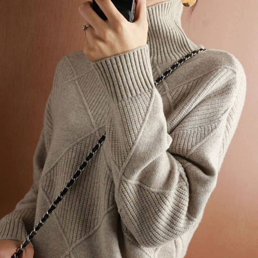 Turtleneck Sweater Oversized Diamond Ribbed Knit Pullover Jumper | Runa