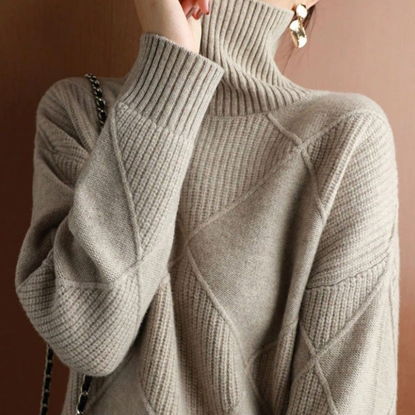 Turtleneck Sweater Oversized Diamond Ribbed Knit Pullover Jumper | Runa