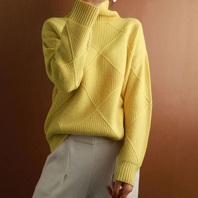 Turtleneck Sweater Oversized Diamond Ribbed Knit Pullover Jumper | Runa