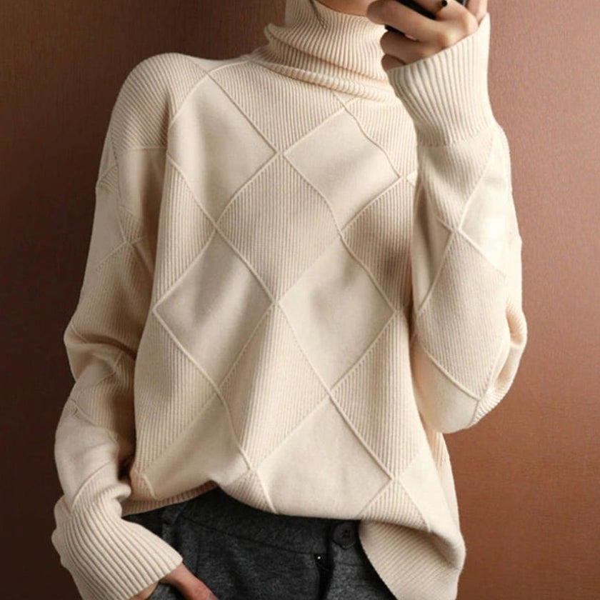 Turtleneck Sweater Oversized Diamond Ribbed Knit Pullover Jumper | Runa