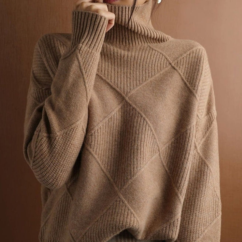 Turtleneck Sweater Oversized Diamond Ribbed Knit Pullover Jumper | Runa