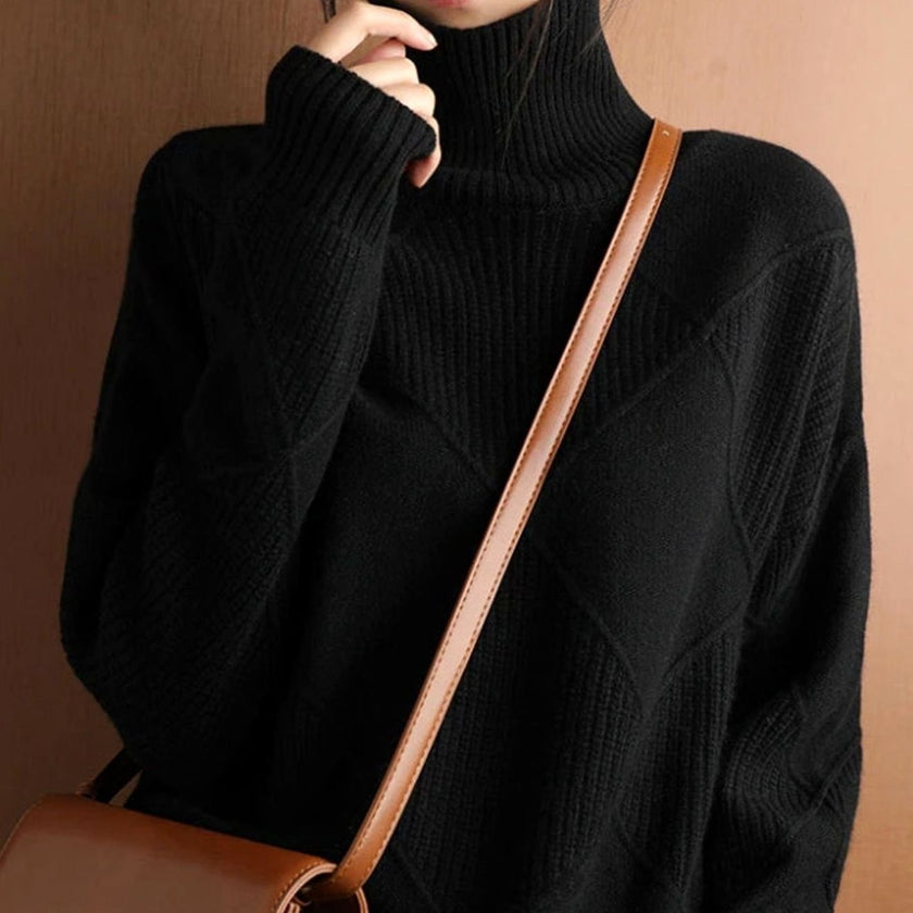 Turtleneck Sweater Oversized Diamond Ribbed Knit Pullover Jumper | Runa