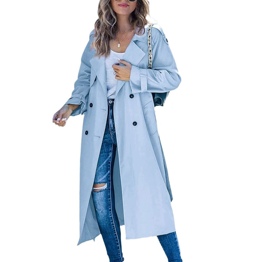 Trench Coat Women Oversized Belted Longline Double-Breasted