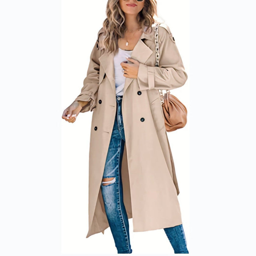 Trench Coat Women Oversized Belted Longline Double-Breasted