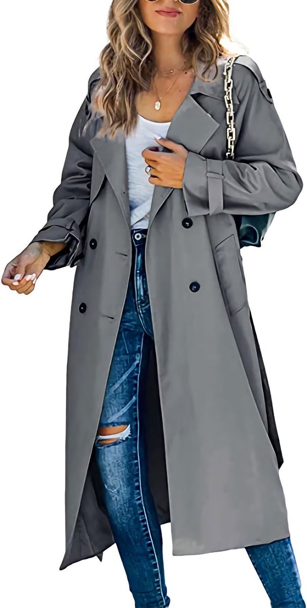 Trench Coat Women Oversized Belted Longline Double-Breasted
