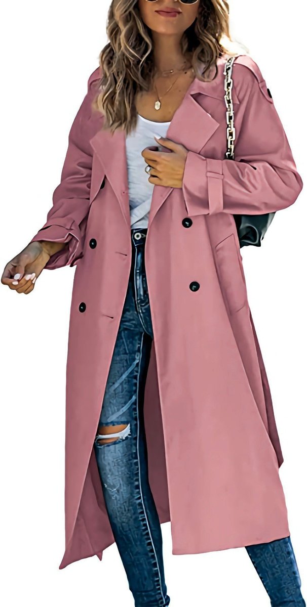 Trench Coat Women Oversized Belted Longline Double-Breasted