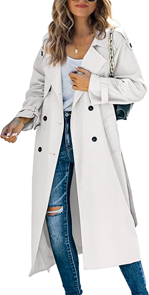 Trench Coat Women Oversized Belted Longline Double-Breasted