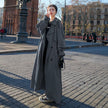 Trench Coat Women Oversized Double-Breasted Long Belted