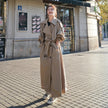 Trench Coat Women Oversized Double-Breasted Long Belted
