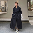 Trench Coat Women Oversized Double-Breasted Long Belted